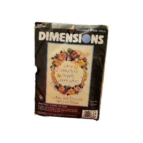 DIMENSIONS Counted Cross Stitch Kit #6743 HAPPILY EVER AFTER 5x7” to Personalize - Picture 1 of 6